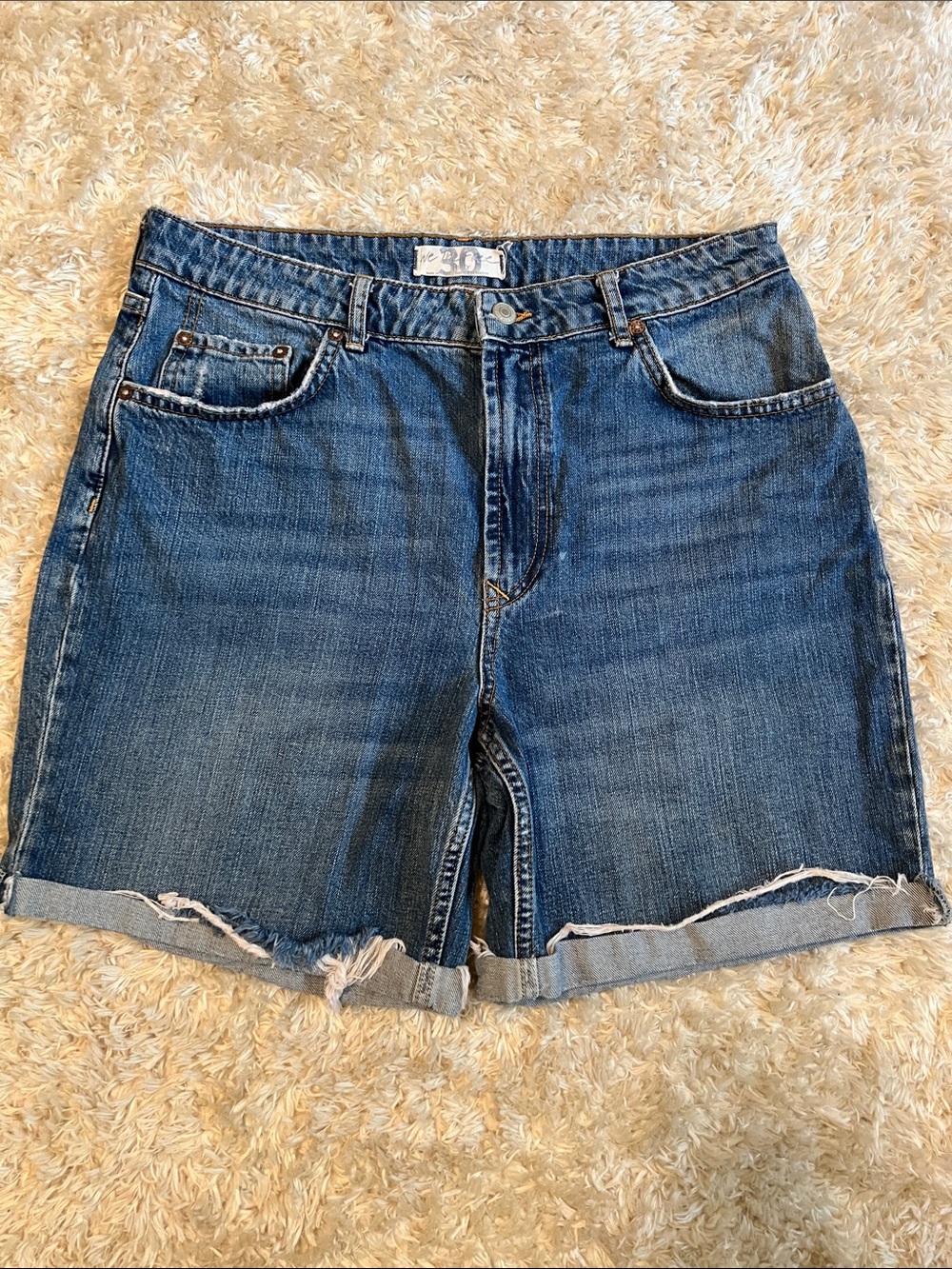 We The Free Distressed Dark Blue Denim Cutoff Shorts
